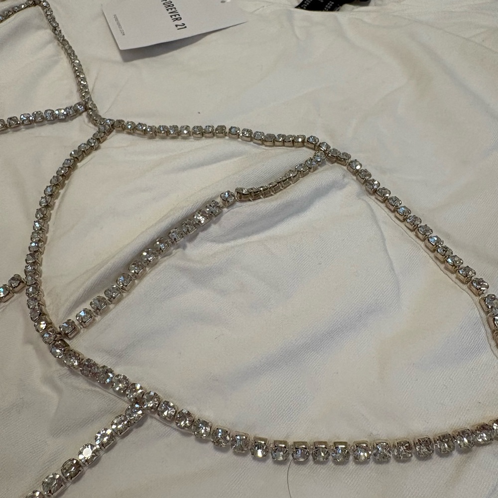NWT Forever 21 White T-Shirt with Rhinestone Bustier Detail (Size XL) - Picture 3 of 5